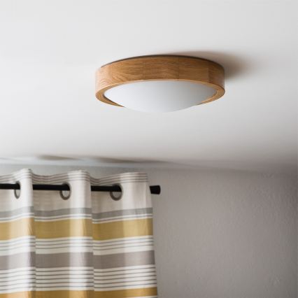 Brilagi - LED RGBW dimmbare Deckenleuchte CARVALHO SLIM 1xE27/15W/230V 2700-6500K Wi-Fi Eiche Ø 27 cm