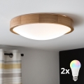 BRILAGI - LED RGBW dimmbare Deckenleuchte CARVALHO SLIM 2xE27/12W/230V 2700-6500K Eiche Ø 37 cm