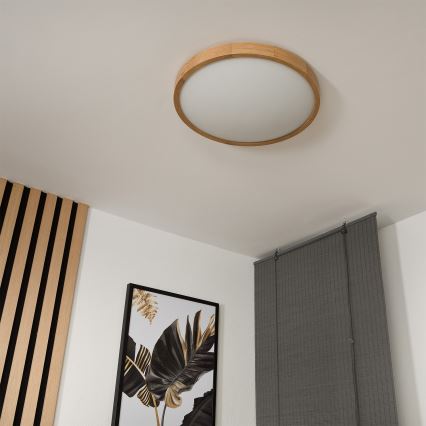Brilagi - LED RGBW dimmbare Deckenleuchte CARVALHO SLIM 3xE27/15W/230V 2700-6500K Wi-Fi Eiche Ø 47 cm