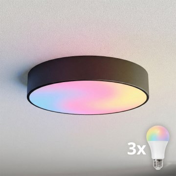 Brilagi - LED RGBW dimmbare Deckenleuchte CLARE 3xE27/9W/230V 2700-6500K Ø 40 cm WLAN schwarz