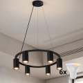 Brilagi - LED RGBW dimmbare Pendelleuchte an Stahlseil SELE 6xGU10/6,5W/230V 2700-6500K schwarz + Fernbedienung