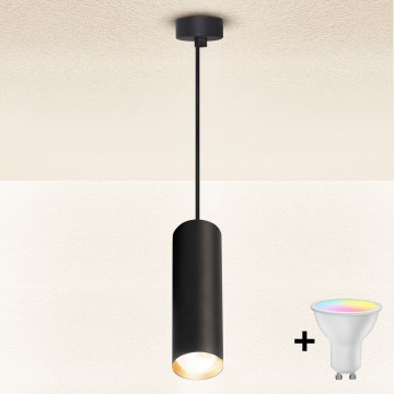 Brilagi - LED RGBW dimmbare Pendelleuchte mit Seilabhängung SELE 1xGU10/6W/230V 3000K schwarz/gold + Fernbedienung