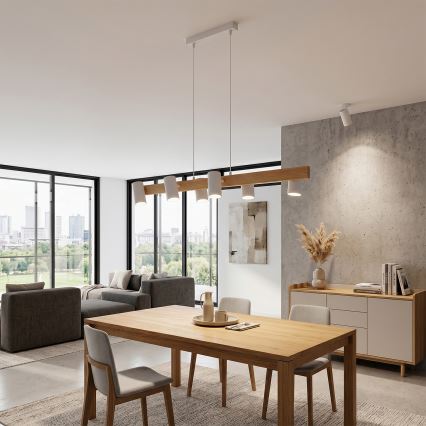 Brilagi - LED RGBW dimmbare Pendelleuchte an Kabel SELE 6xGU10/6,5W/230V 2700-6500K weiß/Eichendekor + Fernbedienung