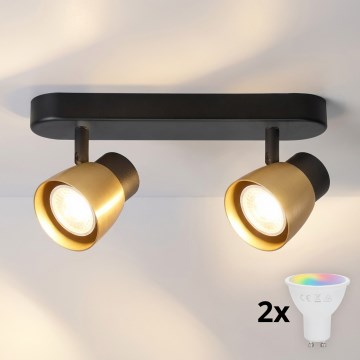 Brilagi - LED RGBW dimmbarer Deckenspot NUGGET 2xGU10/6W/230V 3000K schwarz/gold + Fernbedienung