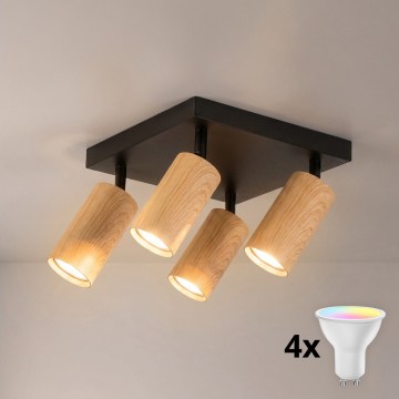 Brilagi - LED RGBW dimmbarer Deckenspot SELE SQUARE 4xGU10/6,5W/230V 2700-6500K schwarz/Eichen-Dekor