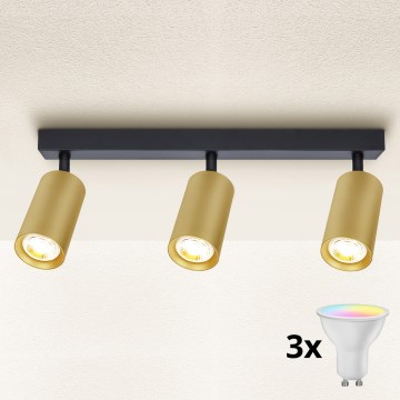 Brilagi - LED RGBW dimmbarer Einbaustrahler SELE GOLDEN 3xGU10/6W/230V 3000K schwarz/gold + Fernbedienung