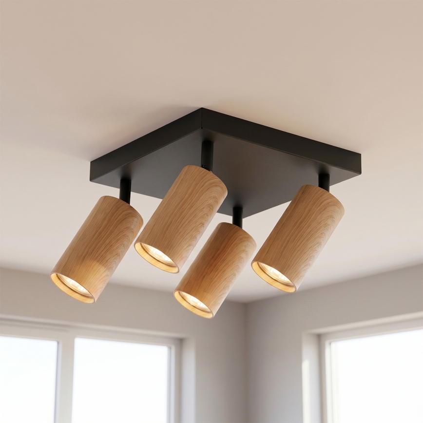Brilagi - LED RGBW dimmbarer Deckenspot SELE SQUARE 4xGU10/6,5W/230V 2700-6500K schwarz/Eichen-Dekor