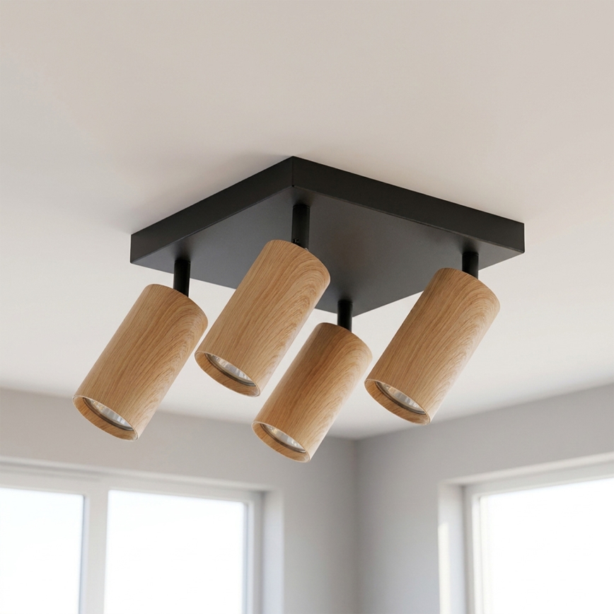 Brilagi - LED RGBW dimmbarer Deckenspot SELE SQUARE 4xGU10/6,5W/230V 2700-6500K schwarz/Eichen-Dekor