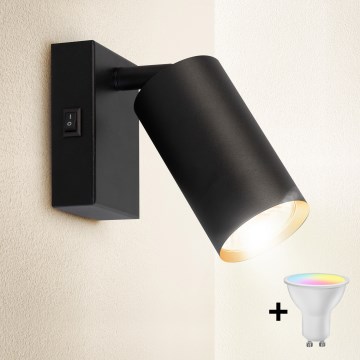 Brilagi - LED RGBW dimmbarer Wand-Spot mit Schalter SELE 1xGU10/4,8W/230V 3000K schwarz/gold + Fernbedienung