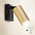 Brilagi - LED RGBW dimmbarer Wandspot mit Schalter SELE 1xGU10/4,8W/230V 3000K schwarz/gold + Fernbedienung
