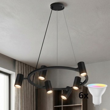Brilagi - LED RGBW sospensione dimmerabile a cavo SELE 6xGU10/6,5W/230V 2700-6500K nera + telecomando