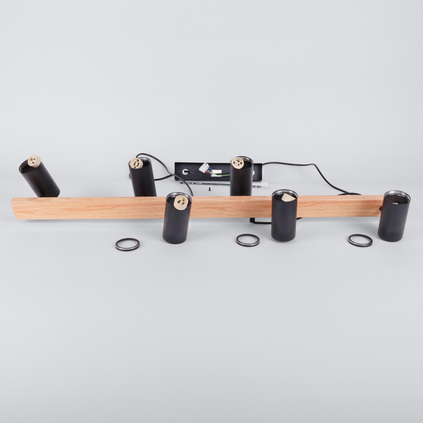 Brilagi - Suspension LED RGBW dimmable sur câble SELE 6xGU10/6,5W/230V 2700-6500K noir/décor chêne + télécommande