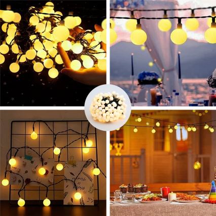 Brilagi - LED-Solar-Dekorations-Lichterkette BUBBLE, 200 LEDs, 8 Funktionen, 20 m, IP65, warmweiß, 800 mAh
