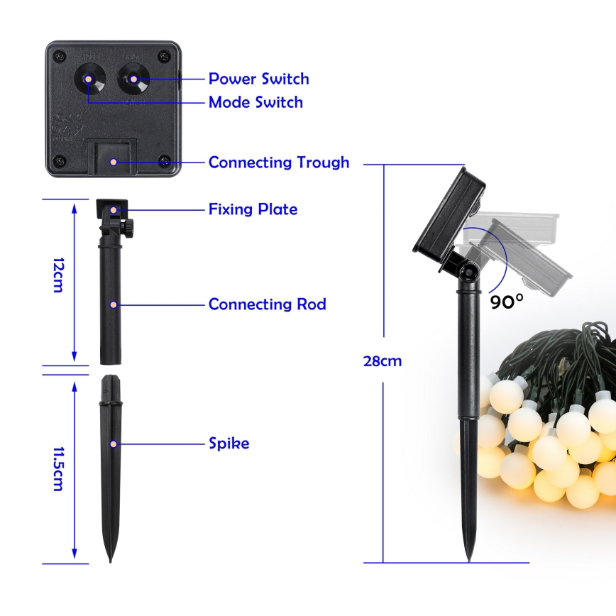 Brilagi - LED Solar-Dekorationskette BUBBLE 50xLED/8 Funktionen 7m IP65 warmweiß 600 mAh