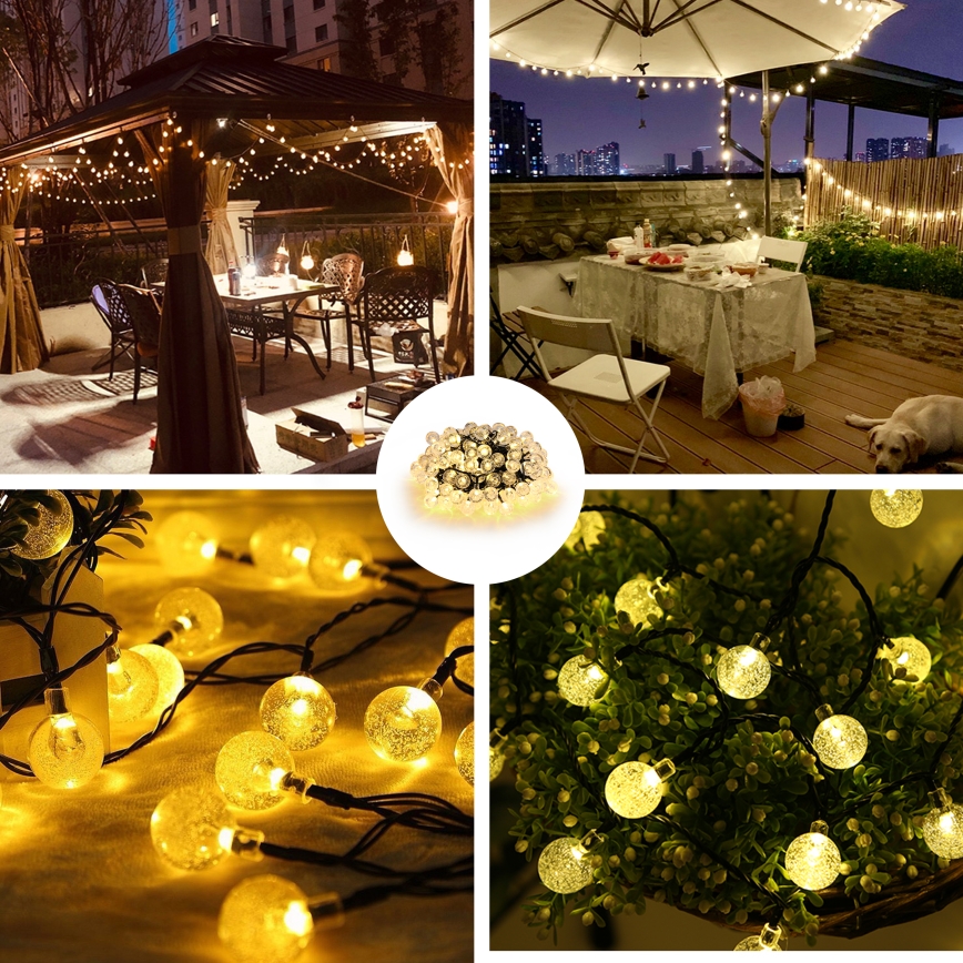 Brilagi - LED Solar-Dekorations-Lichterkette BUBBLE, 200 LEDs / 8 Funktionen, 20 m, IP65, warmweiß, 800 mAh