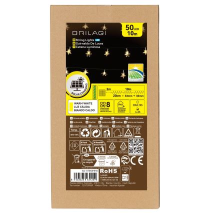 BRILAGI - LED-Solar-Weihnachtslichterkette, 50 LEDs, 8 Funktionen, 12 m, 800 mAh, IP65, warmweiß