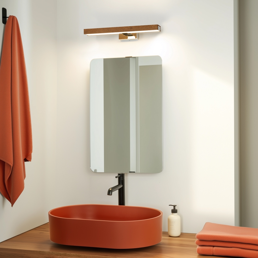 Brilagi - LED-Spiegelbeleuchtung für Badezimmer WOODY MIRROR LED/8W/230V 40 cm IP44 Eiche Kirsche/glänzendes Chrom