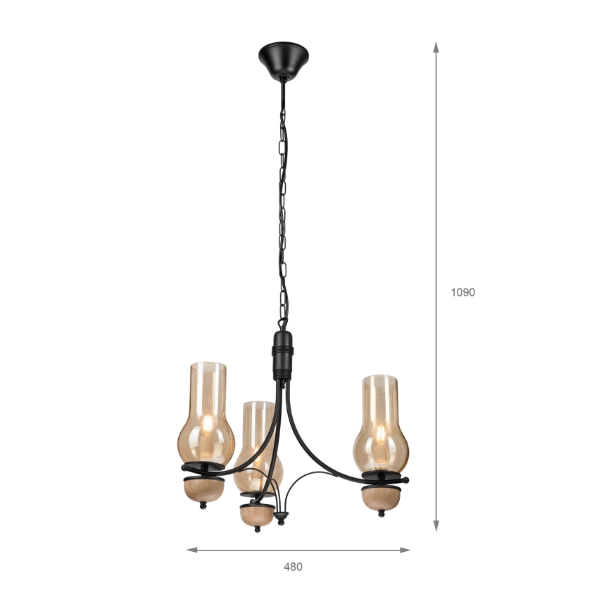 Brilagi - LED Suspension chaîne COTTAGE 3xE14/40W/230V hêtre/marron