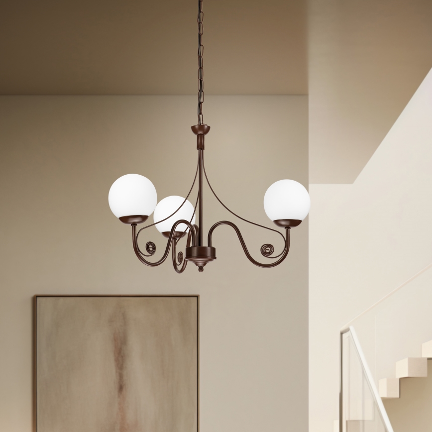 Brilagi - LED Suspension chaîne COTTAGE 3xG9/40W/230V marron/blanc