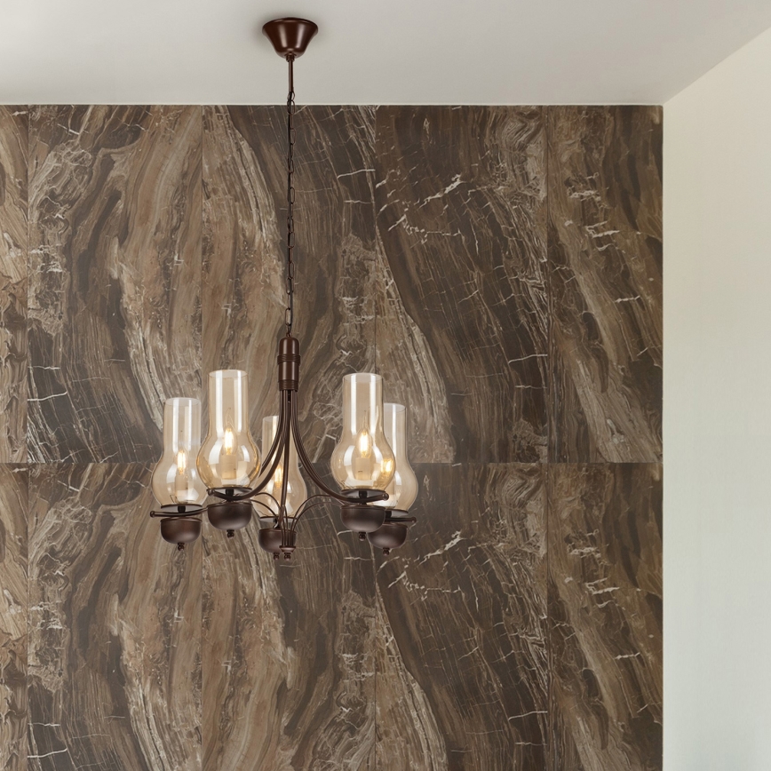 Brilagi - LED Suspension chaîne COTTAGE 5xE14/40W/230V chêne/marron