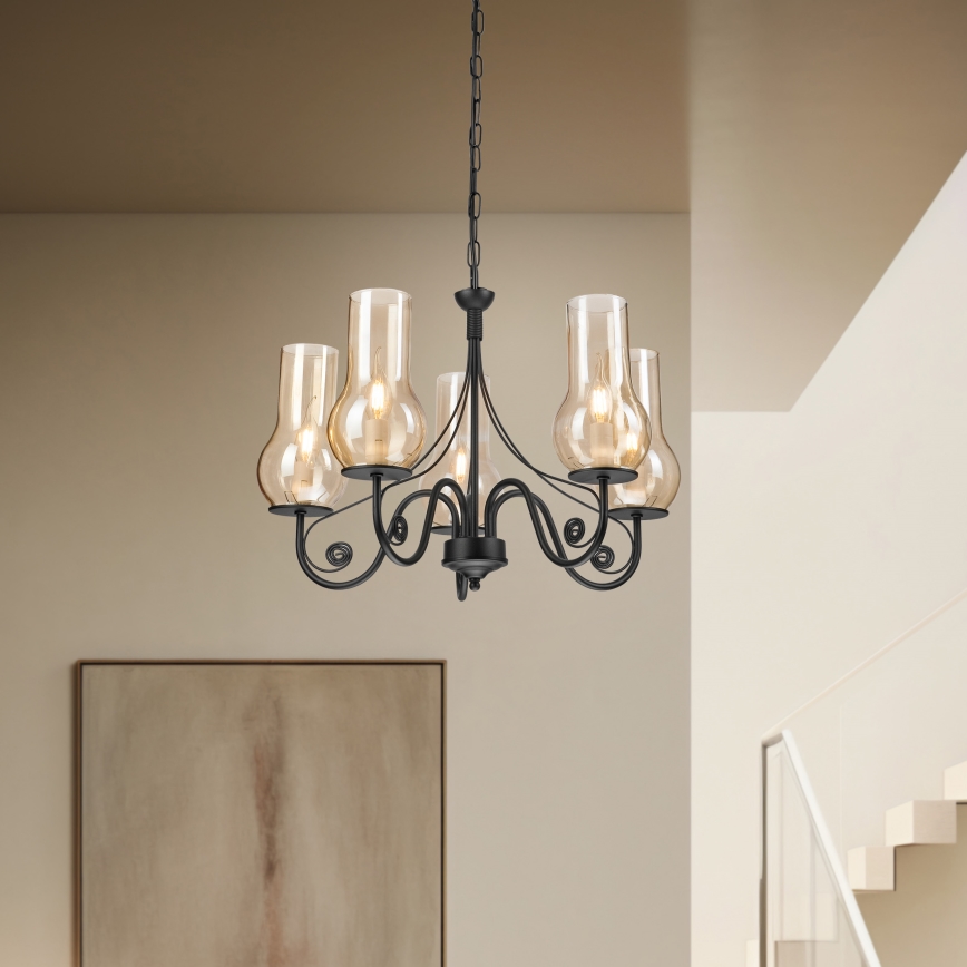 Brilagi - LED Suspension chaîne COTTAGE 5xE14/40W/230V noir/marron