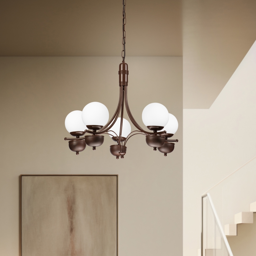 Brilagi - LED Suspension chaîne COTTAGE 5xG9/40W/230V chêne/blanc