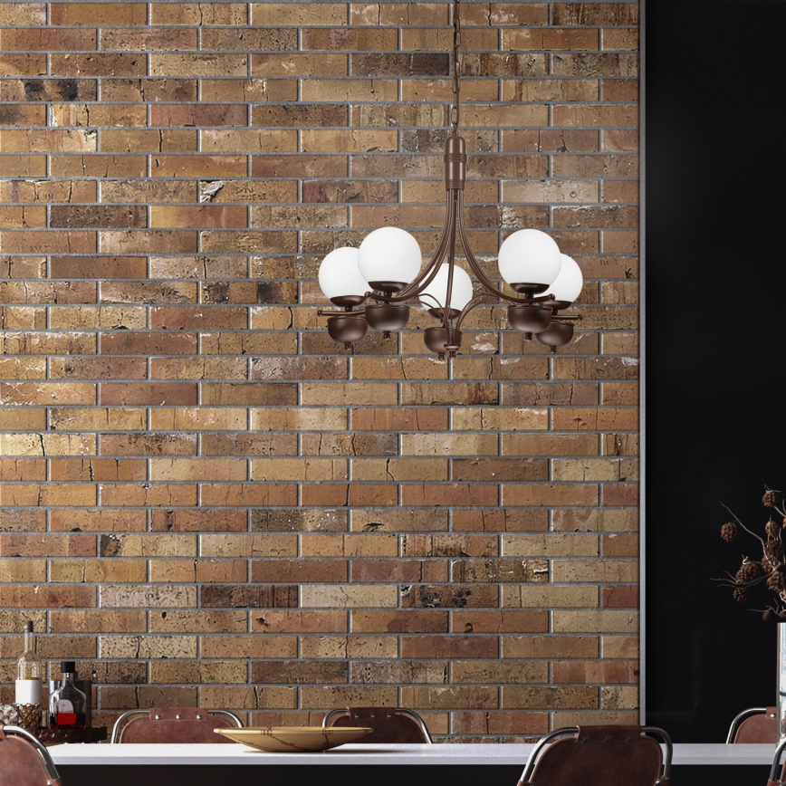 Brilagi - LED Suspension chaîne COTTAGE 5xG9/40W/230V chêne/blanc