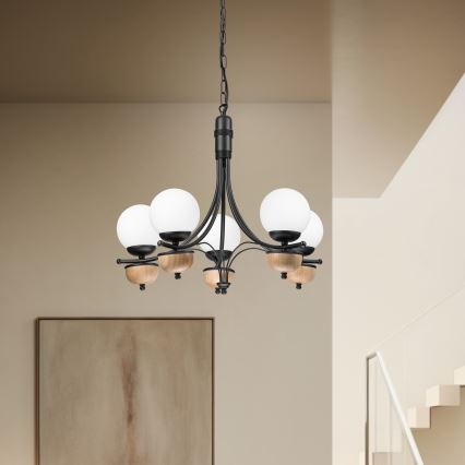 Brilagi - LED Suspension chaîne COTTAGE 5xG9/40W/230V hêtre/blanc