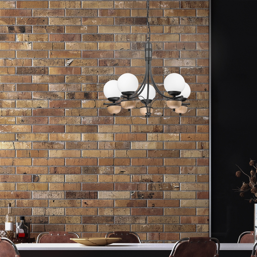Brilagi - LED Suspension chaîne COTTAGE 5xG9/40W/230V hêtre/blanc
