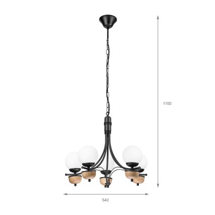 Brilagi - LED Suspension chaîne COTTAGE 5xG9/40W/230V hêtre/blanc