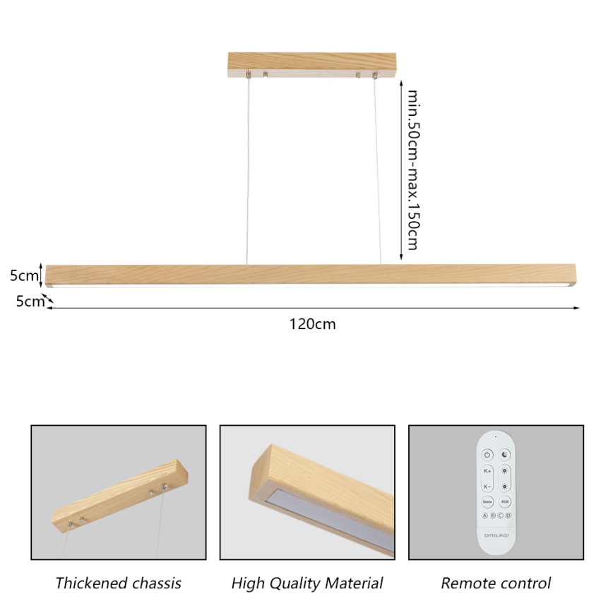 Brilagi - Suspension LED dimmable sur câble OAK SMART LED/30W/230V Wi-Fi Tuya chêne + télécommande