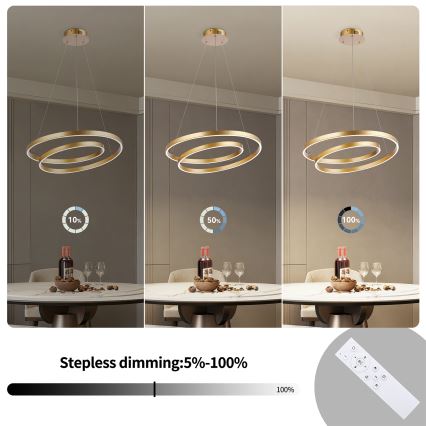 Brilagi - Suspension LED dimmable sur câble TWISTER LED/48W/230V 3000-6000K Ø 50 cm dorée + télécommande