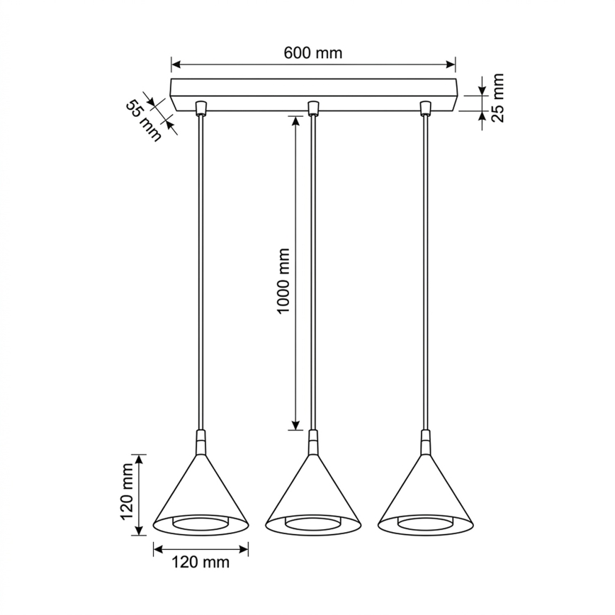 BRILAGI - LED Suspension sur câble CONE TRIPLE 3xGX53/15W/230V noire