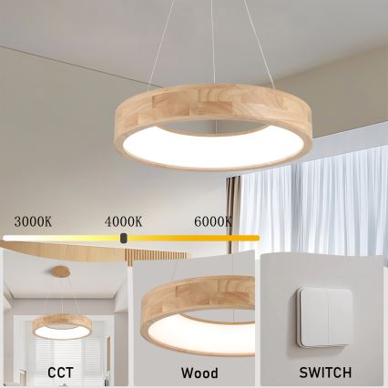 Brilagi - Suspension LED sur câble FALCON WOOD LED/30 W/230 V 3000/4000/6000 K Ø 45 cm bois