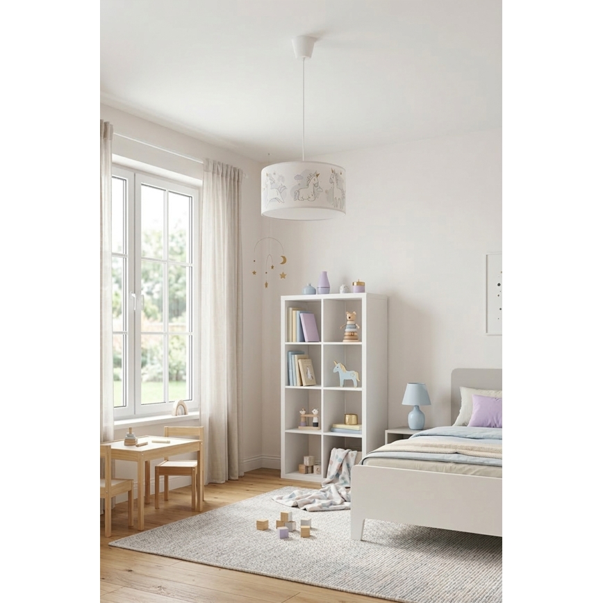 Brilagi - Suspension LED pour enfants sur câble BOBO 1xE27/60W/230V Ø 35 cm blanc/licornes