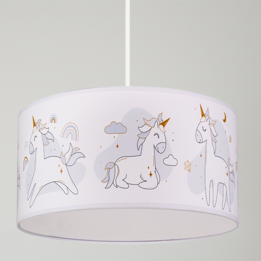 Brilagi - Suspension LED pour enfants sur câble BOBO 1xE27/60W/230V Ø 35 cm blanc/licornes