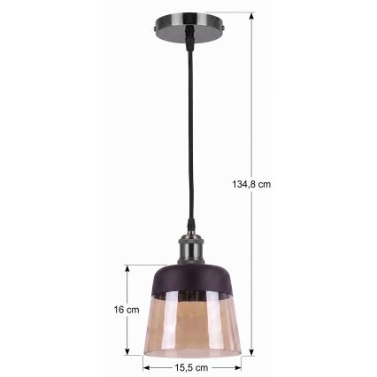 BRILAGI - Suspension LED sur câble RETRO GLASS 1xE27/60W/230V Ø 15,5 cm noir/beige fumé