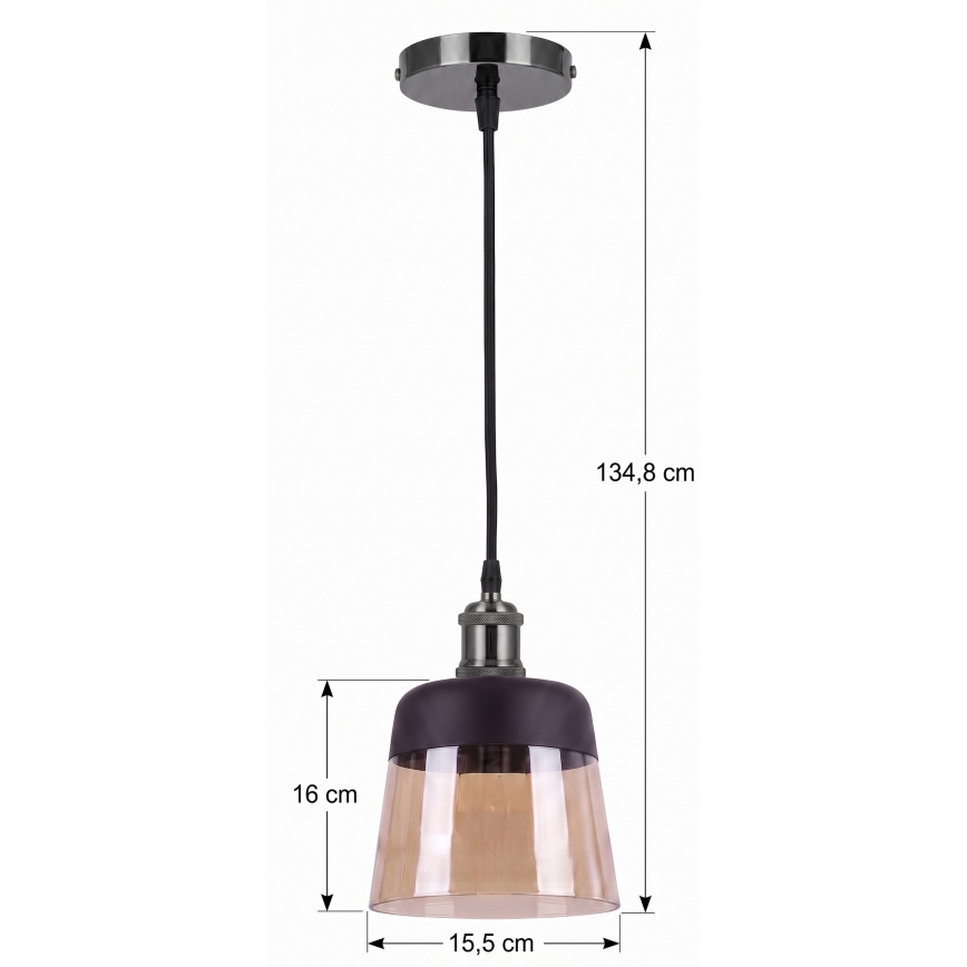 BRILAGI - Suspension LED sur câble RETRO GLASS 1xE27/60W/230V Ø 15,5 cm noir/beige fumé