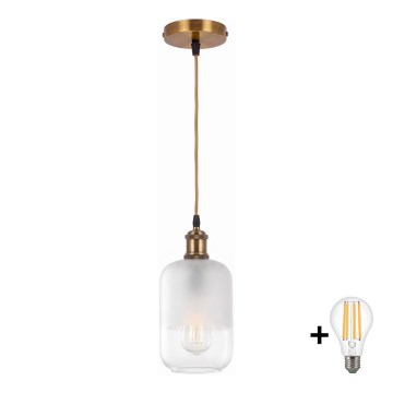 BRILAGI - LED suspension sur câble RETRO GLASS 1xE27/60W/230V Ø 14 cm doré/blanc
