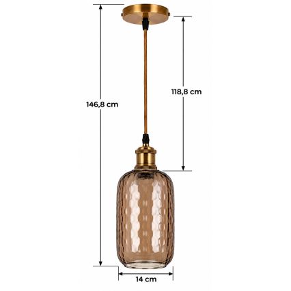 BRILAGI - Suspension LED sur câble RETRO GLASS 1xE27/60W/230V Ø 14 cm doré/brun fumé