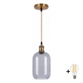 BRILAGI - LED Suspension sur câble RETRO GLASS 1xE27/60W/230V Ø 14 cm doré/gris fumé