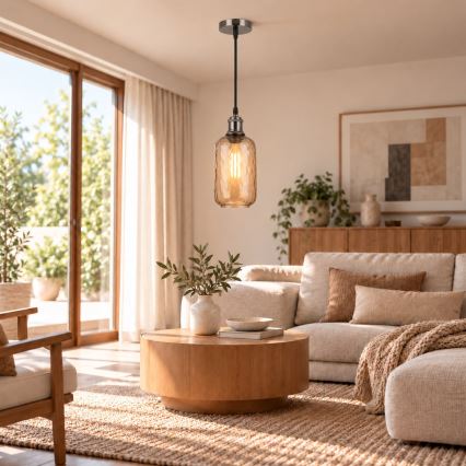 BRILAGI - Suspension LED sur câble RETRO GLASS 1xE27/60W/230V Ø 14 cm noir/marron fumé