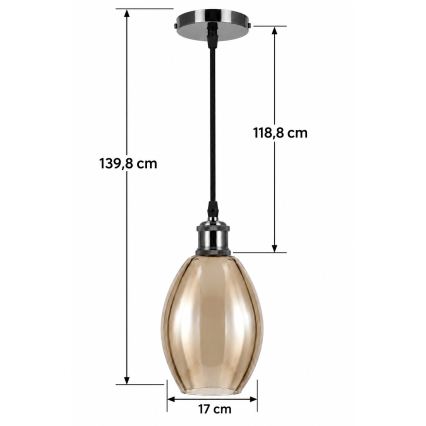 BRILAGI - Suspension LED sur câble RETRO GLASS 1xE27/60W/230V Ø 17 cm noir/beige fumé