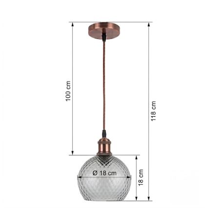 BRILAGI - Suspension LED sur câble RETRO GLASS 1xE27/60W/230V Ø 18 cm cuivré / gris fumé