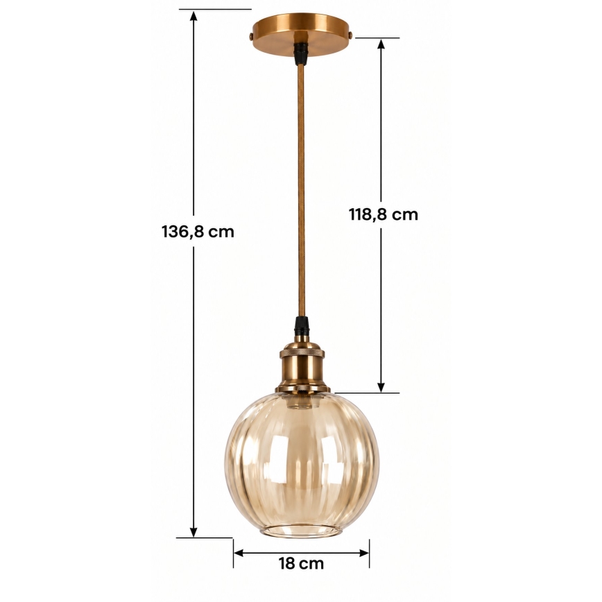 BRILAGI - Suspension LED sur câble RETRO GLASS 1xE27/60W/230V Ø 18 cm doré/brun fumé