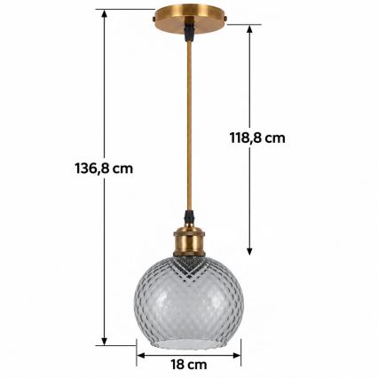 BRILAGI - Suspension LED sur câble RETRO GLASS 1xE27/60W/230V Ø 18 cm doré / gris fumé