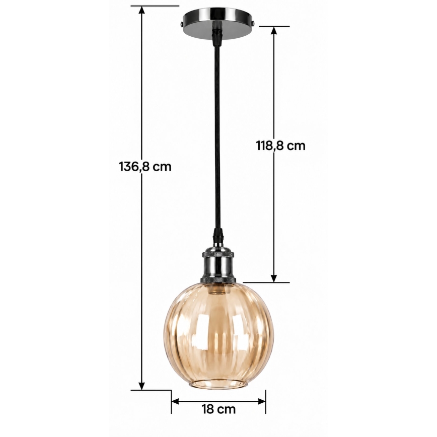 BRILAGI - Suspension LED sur câble RETRO GLASS 1xE27/60W/230V Ø 18 cm noir/brun fumé