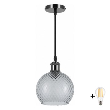 BRILAGI - LED suspension sur câble RETRO GLASS 1xE27/60W/230V Ø 18 cm noir/gris fumé