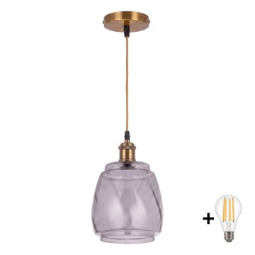 BRILAGI - LED suspension sur câble RETRO GLASS 1xE27/60W/230V Ø 26 cm doré/gris fumé