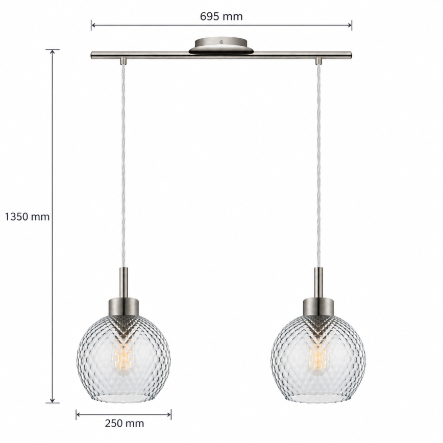 BRILAGI - LED suspension sur câble RETRO GLASS 2xE27/60W/230V chrome mat/gris fumé
